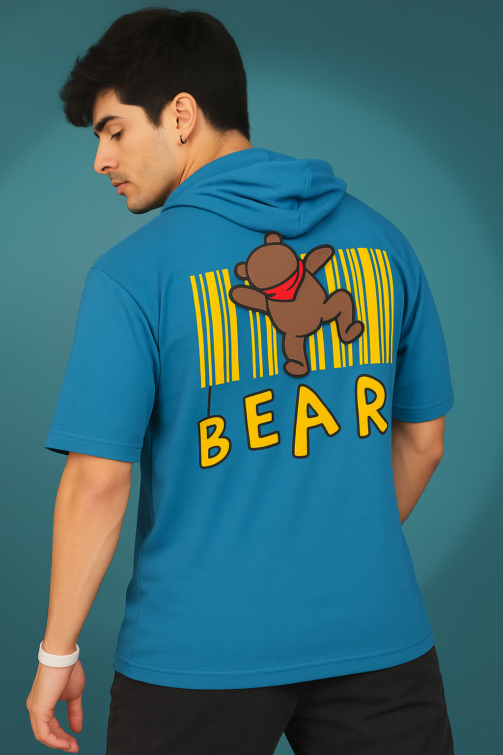  Bear Graphic Short-Sleeve Hoodie