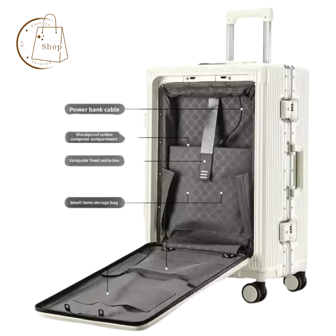 Maleta con ruedas de gran capacidad con apertura frontal con carga USB
