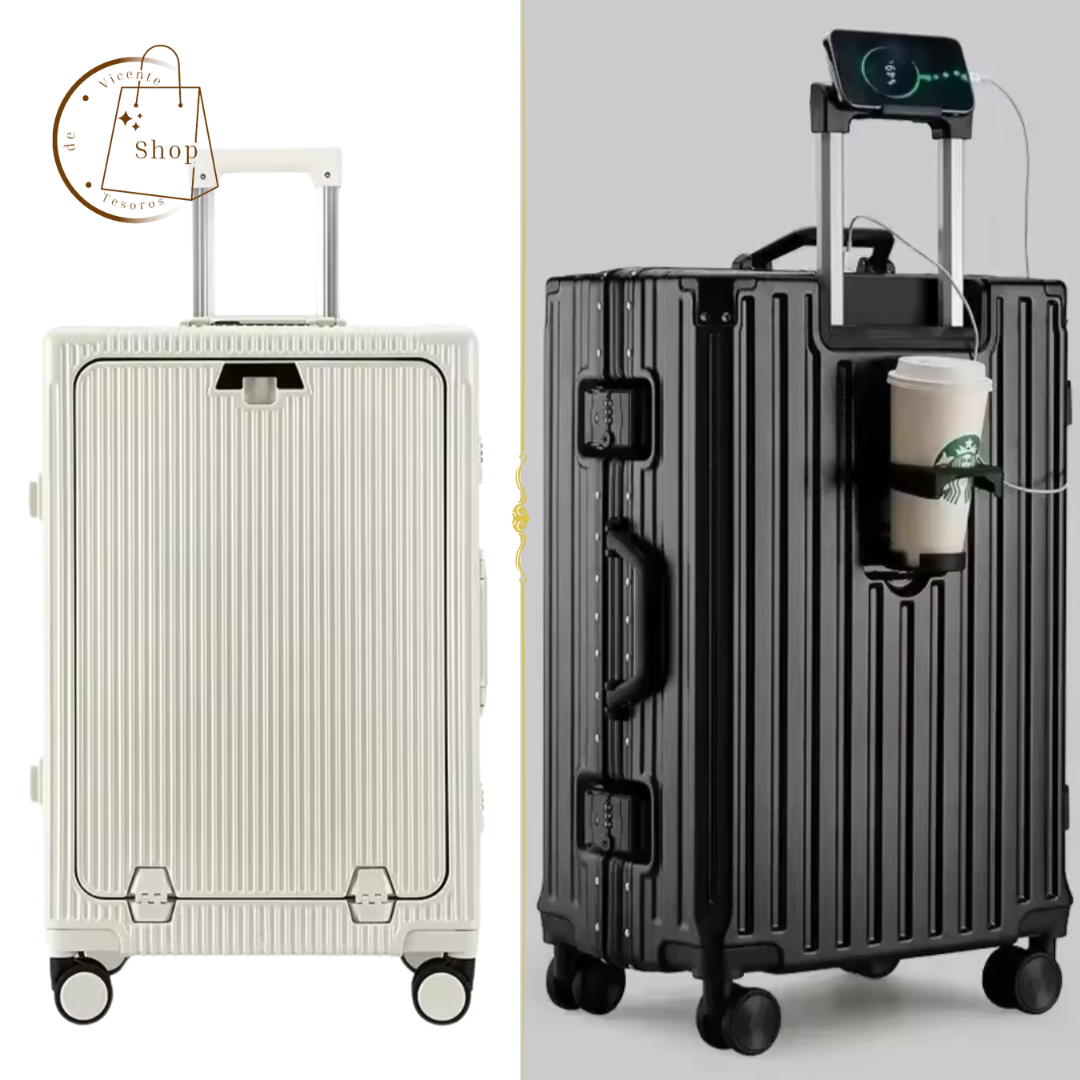 Maleta con ruedas de gran capacidad con apertura frontal con carga USB