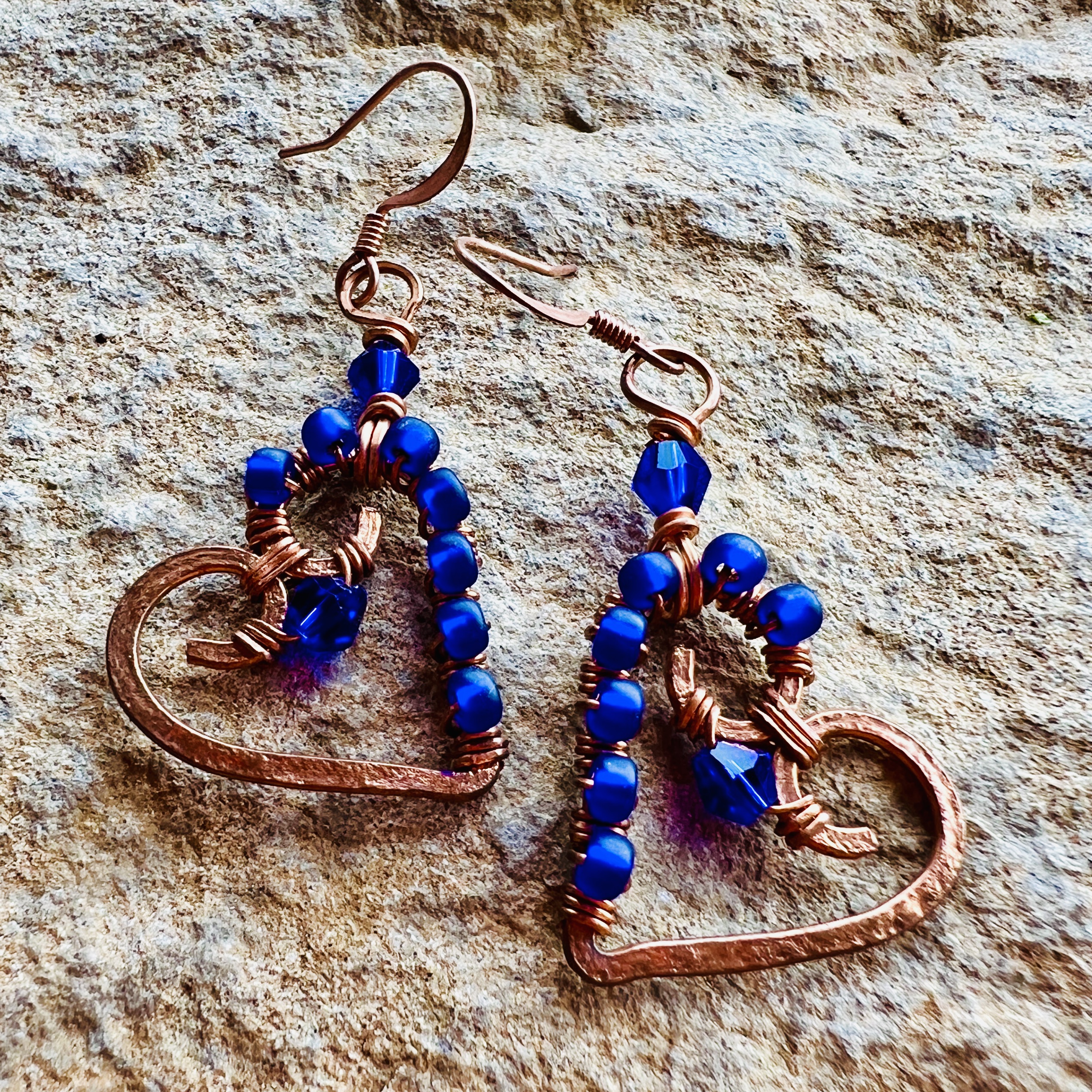 Cobalt Beaded Heart Earrings
