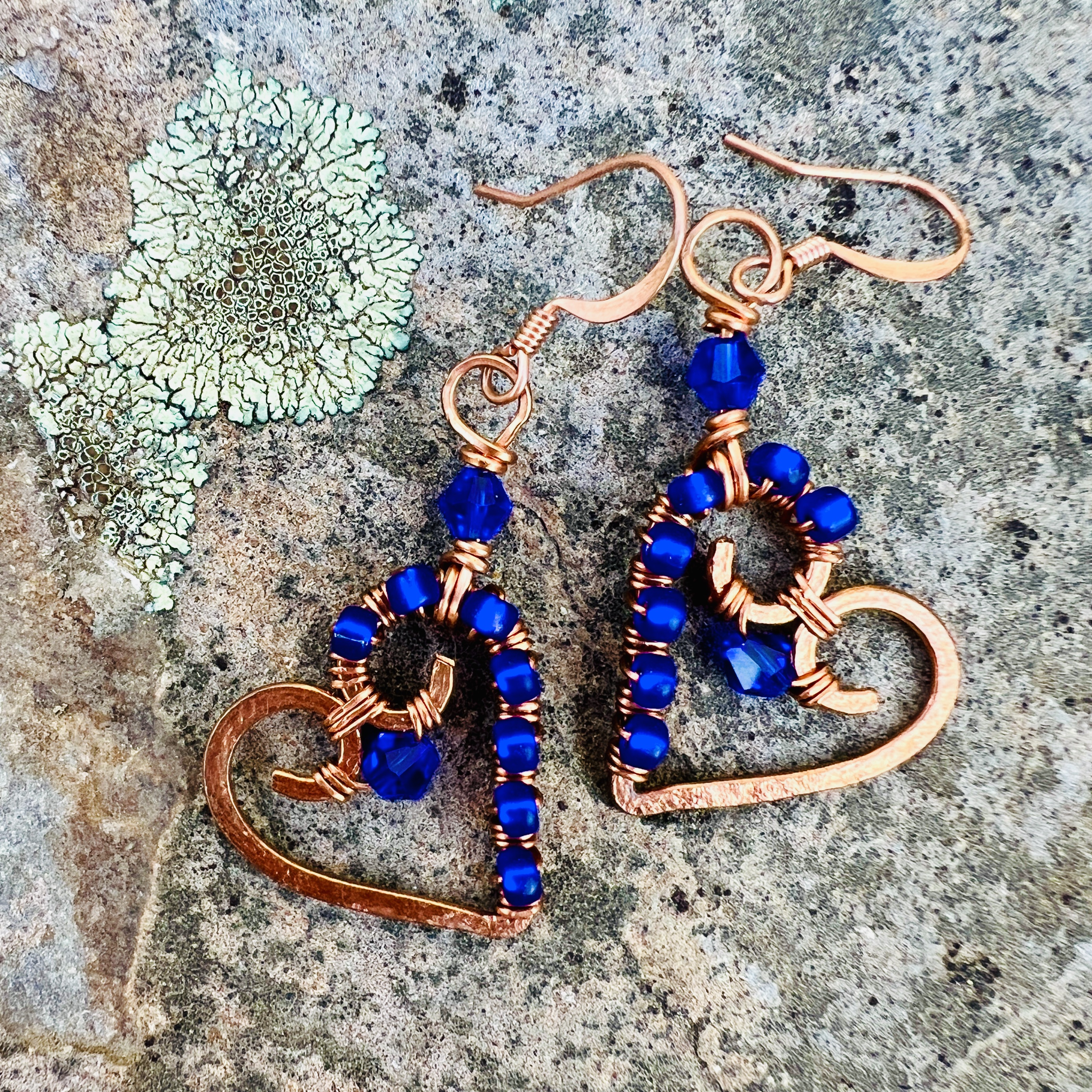 Cobalt Beaded Heart Earrings