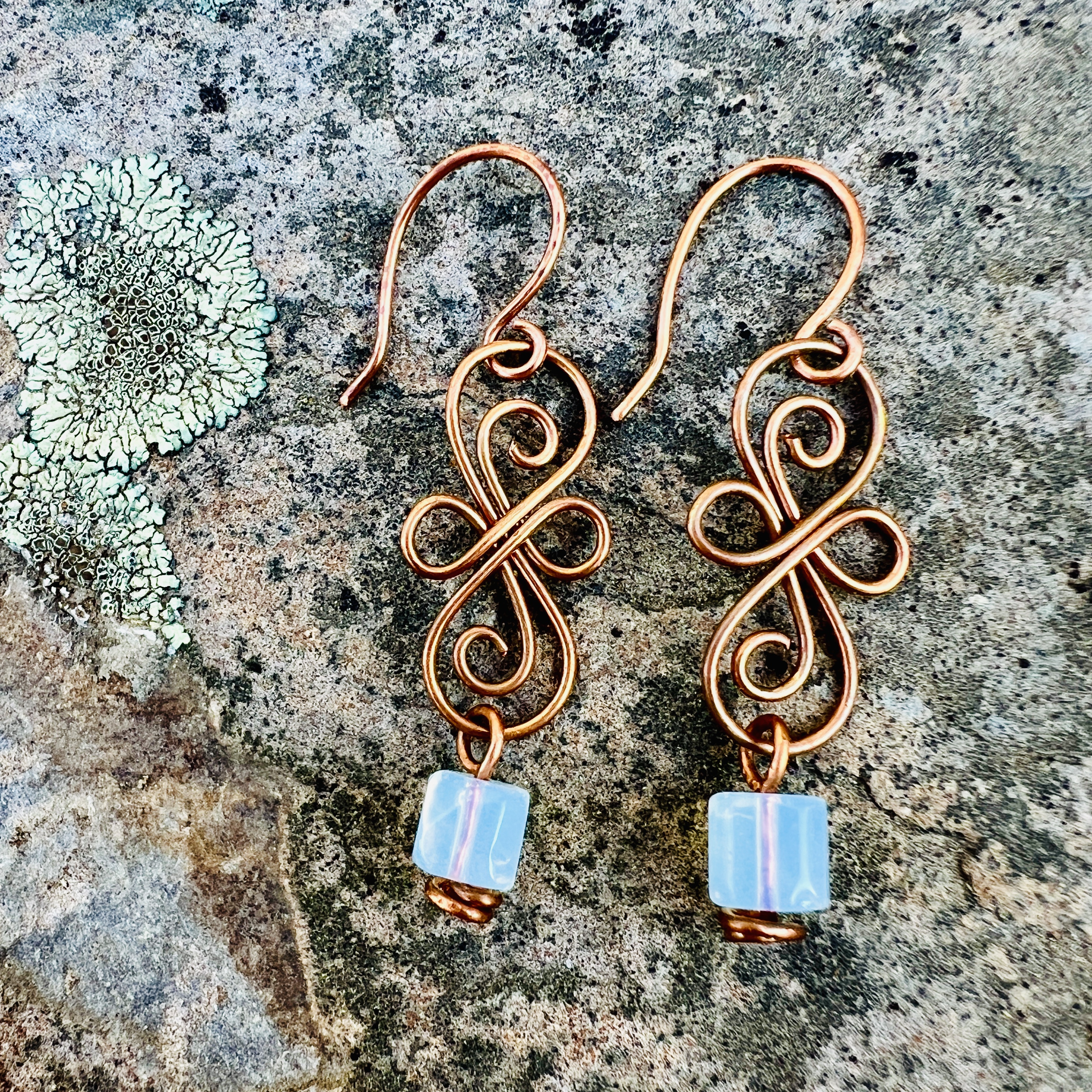 Handcrafted Copper Moonstone Earrings