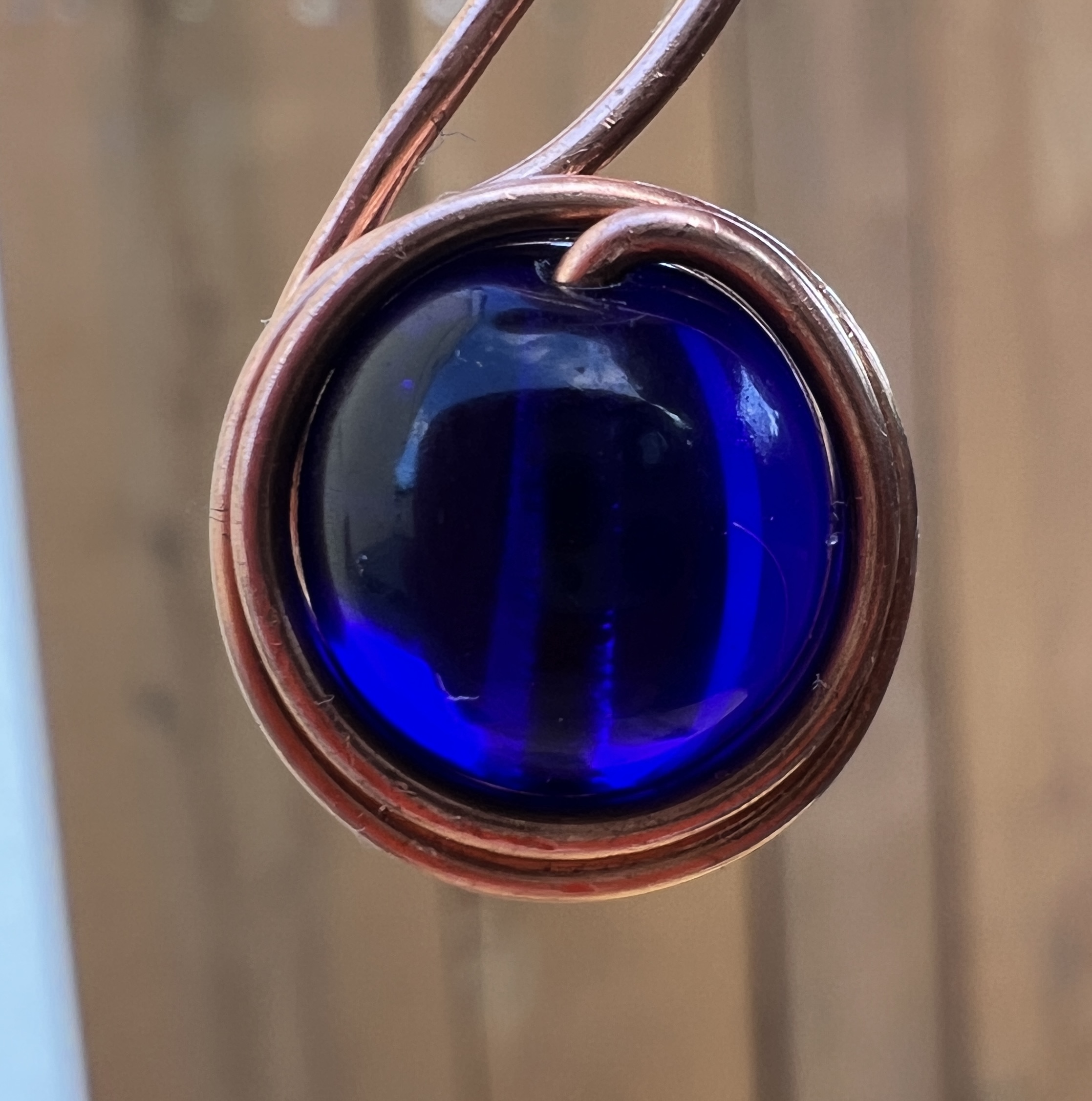 Handcrafted Copper Wire Earrings with Cobalt Blue Beads