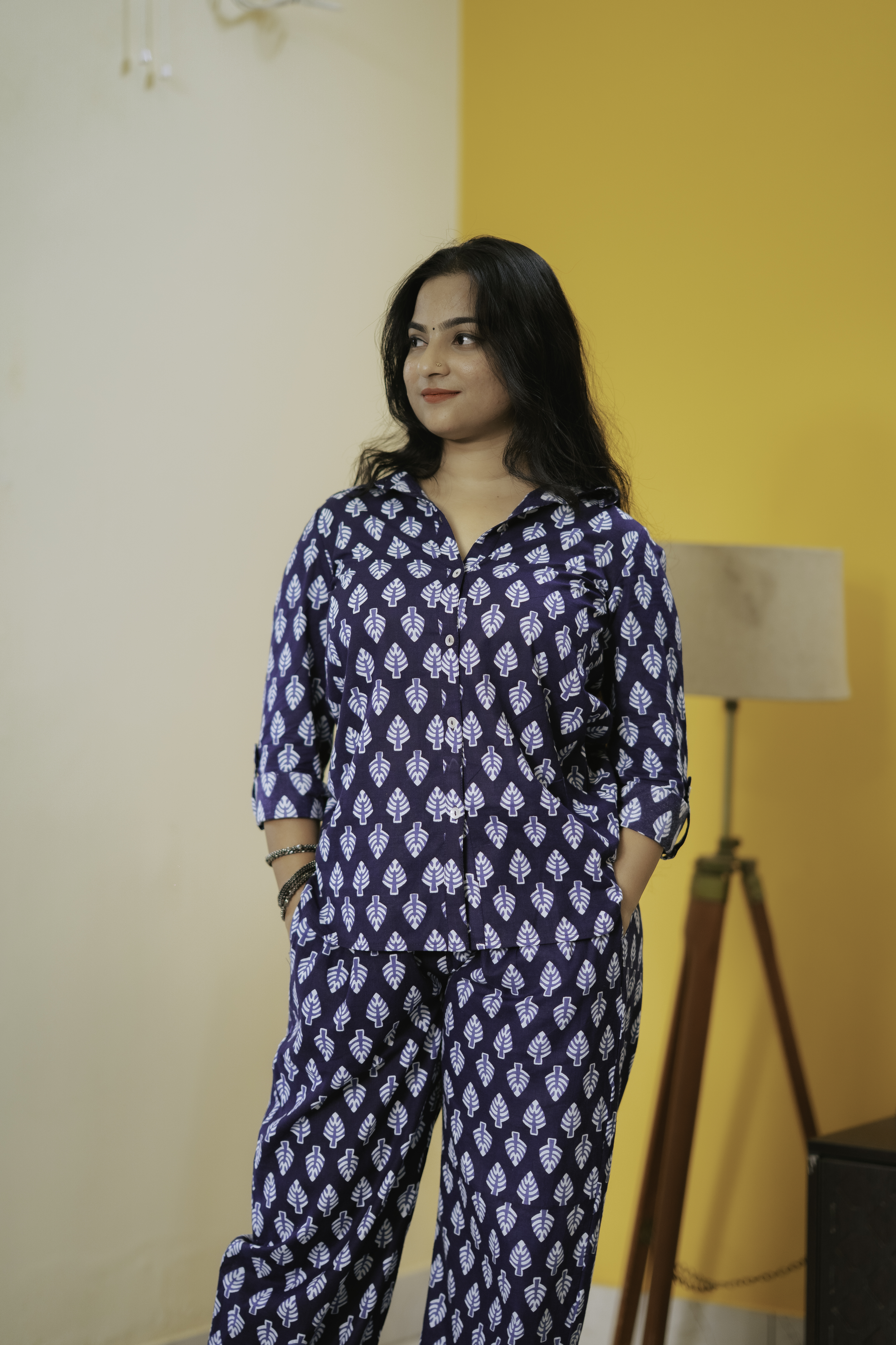 Co-ord Set – Cotton Printed Indigo Shirt & Pant