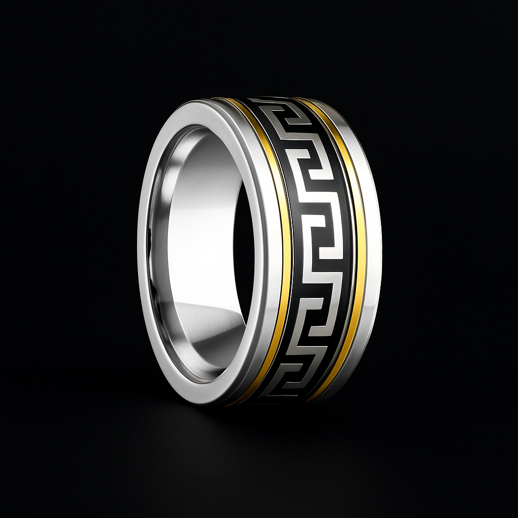 ANEL AÇO INOX "GIRATÓRIO" IP BLACK FILETE "DOURADO" DESIGNER "EXCLUSIVO"