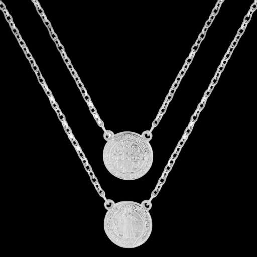 Escapulário de Aço Mini São Bento 8mm 60cm