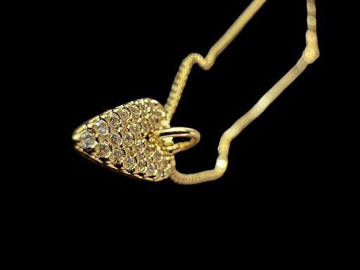 Colar Coracao Pontudo Cravejado Semijoia - Dourado