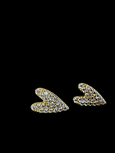 Brinco Coracao Pontudo Cravejado Semijoia - Dourado