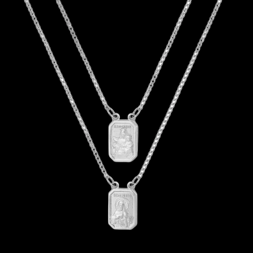 Escapulário de Aço Nossa Sra do Carmo e Sagrado Coração de Jesus 60cm 14x11mm