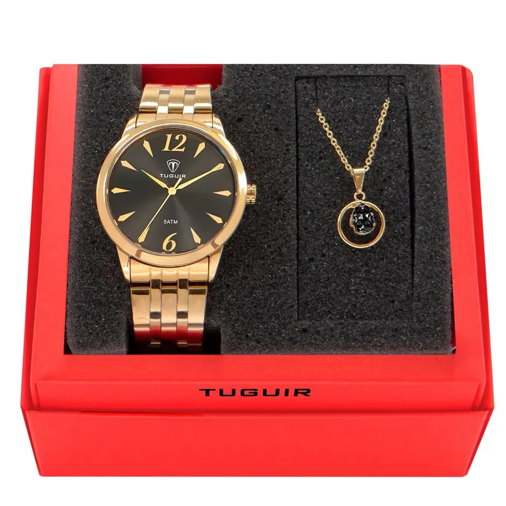 Relógio Analógico TG35100 TG225 Dourado e Preto com Brinde | TUGUIR
