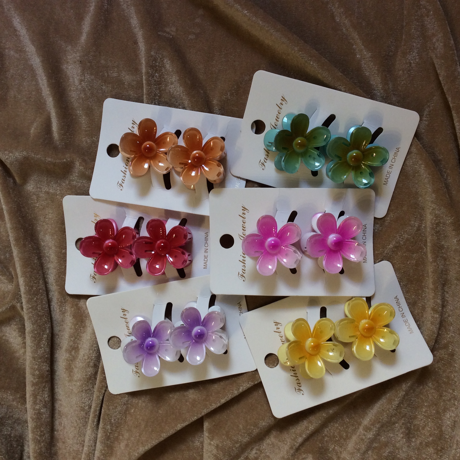 Colorful Flower Hair Clips Set (1 card include 2 claws)