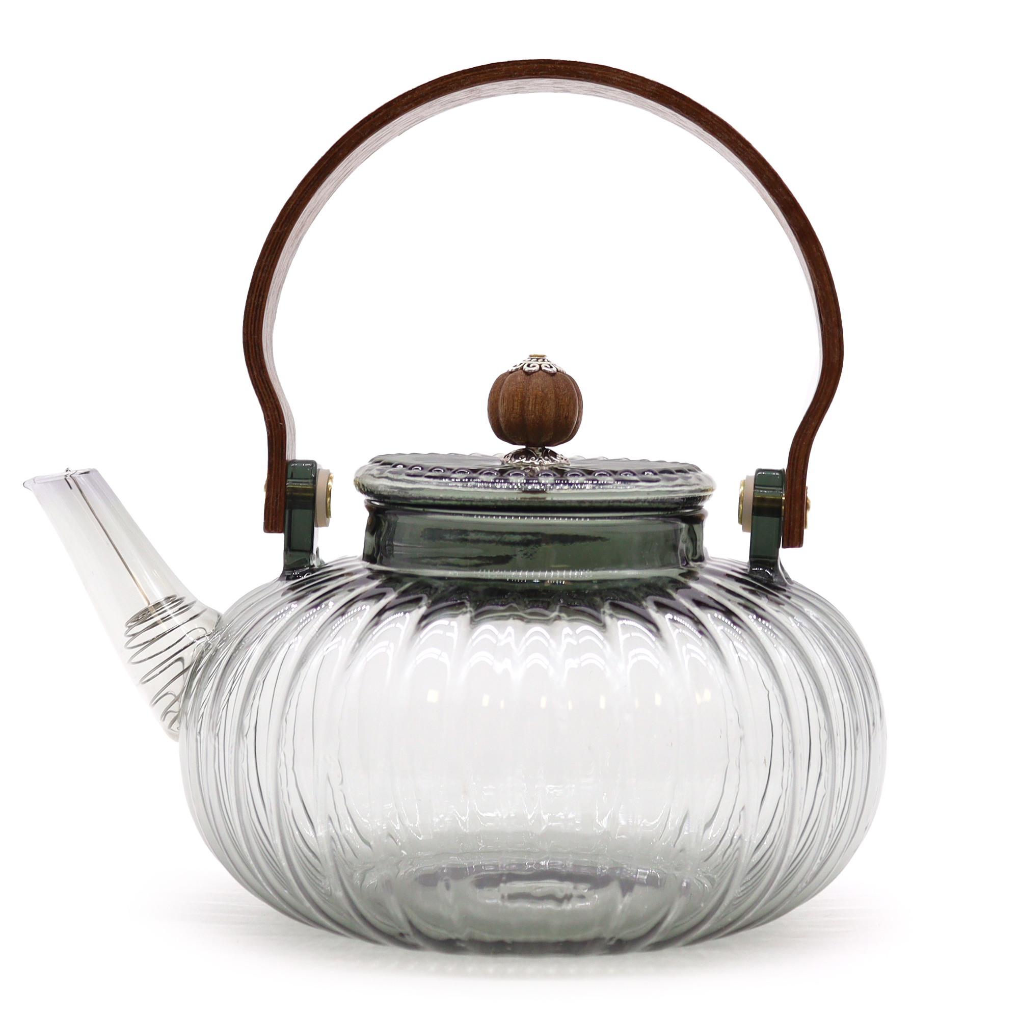 Glass Infuser Teapot - Charcoal Ribbed Pearl 