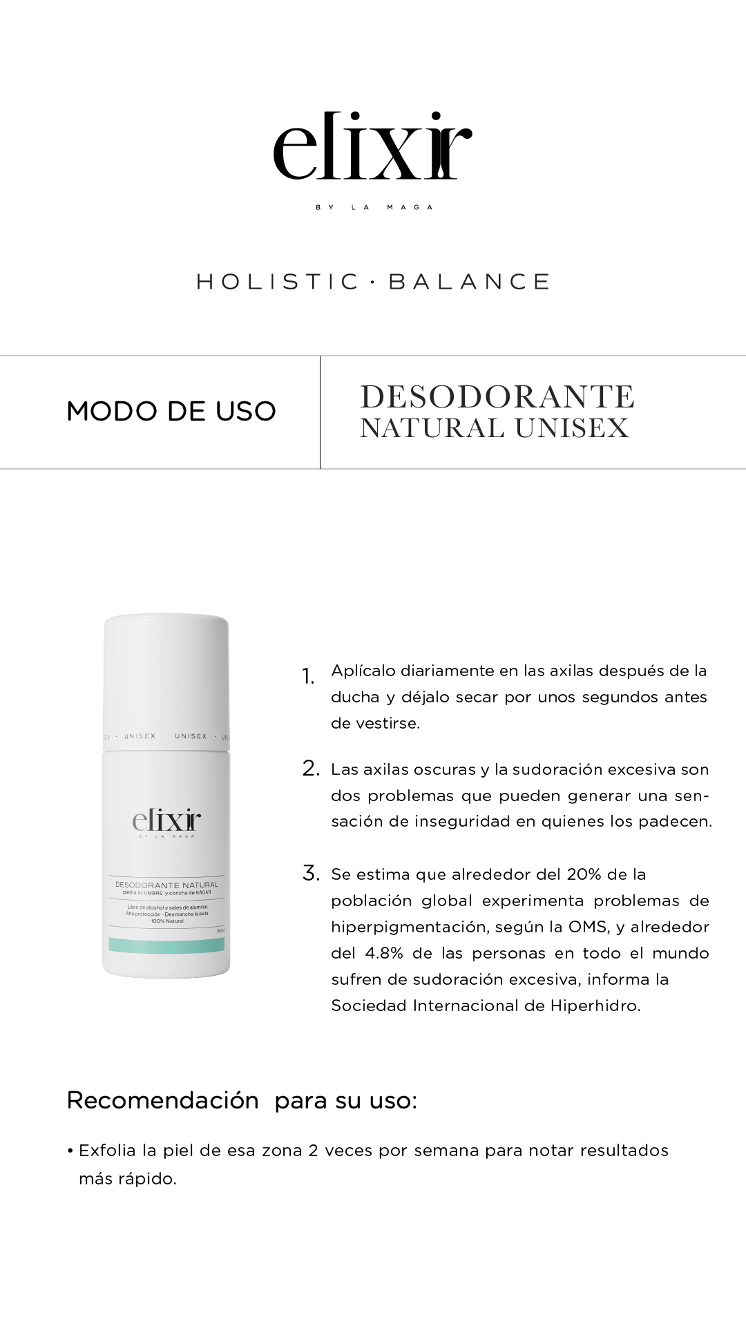 Desodorante Natural Unisex 60ml - Elixir