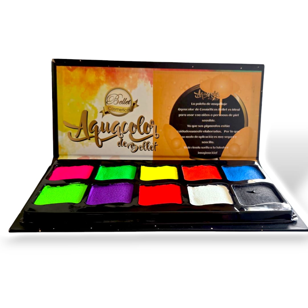 Paleta Neón 10 tonos Aquacolor Mini PT626 - Bellet Cosméticos