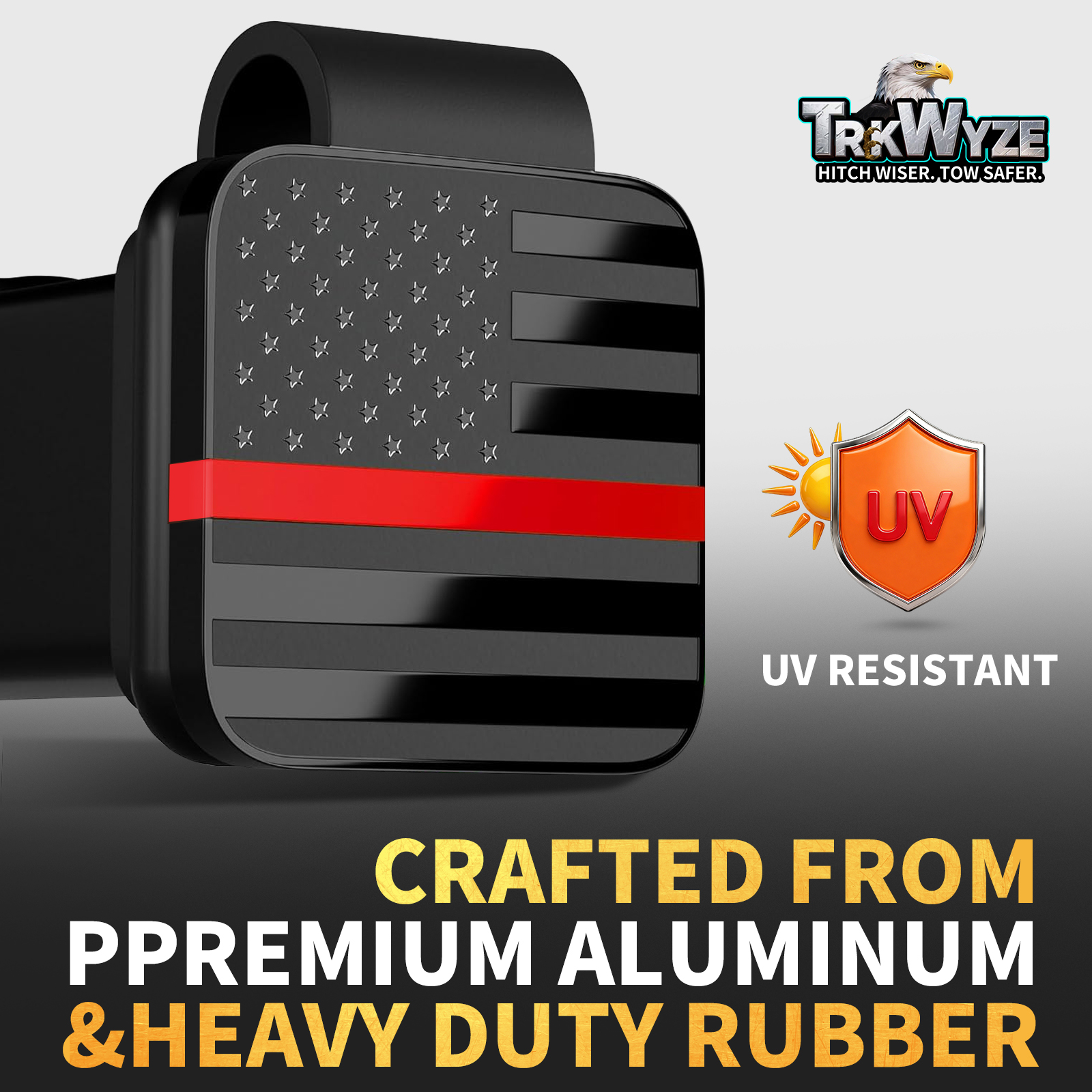 TrkWyze Aluminum American Flag Trailer Hitch Covers, Car-Wash Safe, 2" Universal Tow Hitch Cover (Red Stripe)