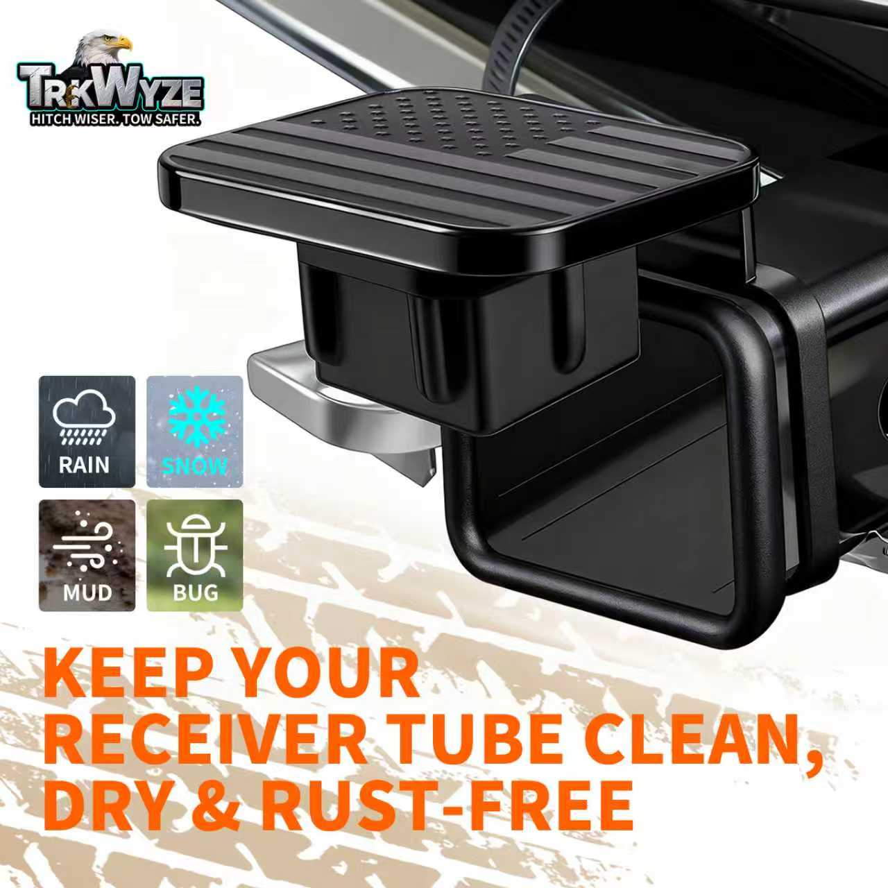 TrkWyze Aluminum American Flag Trailer Hitch Covers, Car-Wash Safe, 2" Universal Tow Hitch Cover (Black)