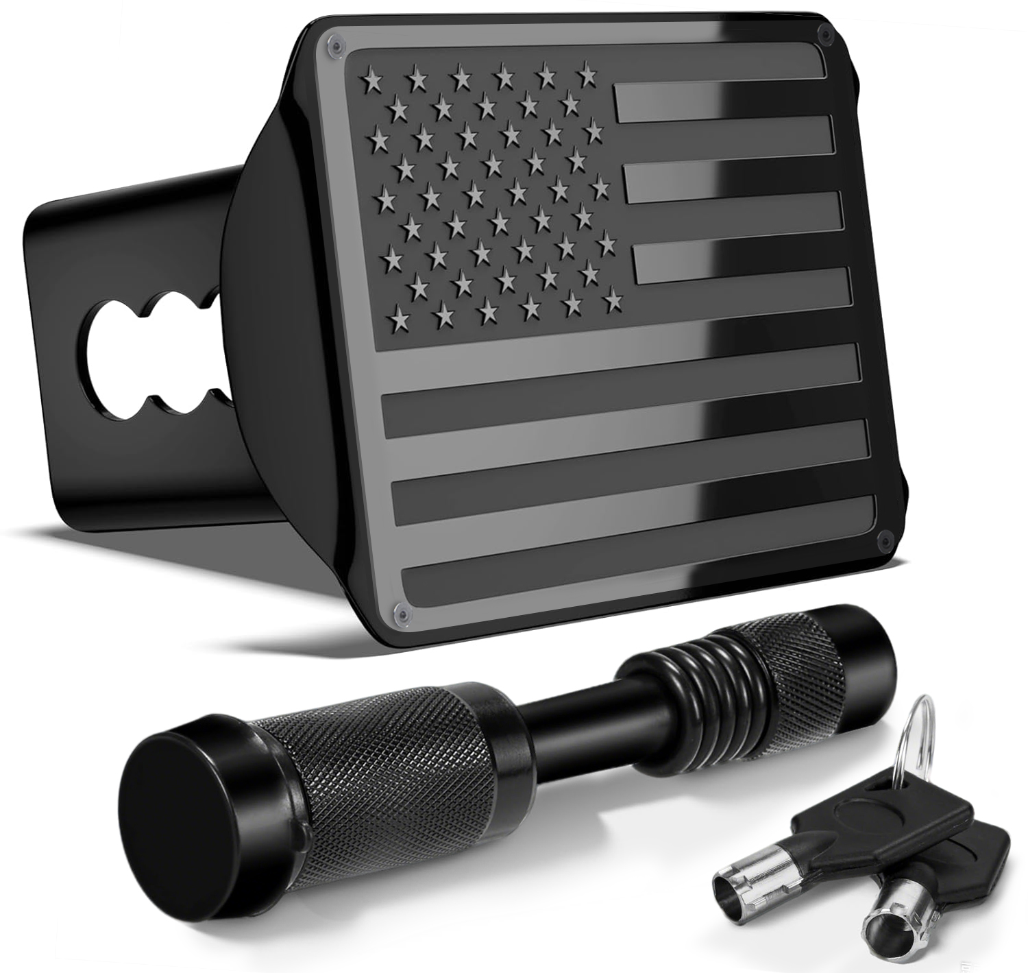 TrkWyze American Flag Hitch Cover for 2 Inch Receiver, Heavy-Duty, Riveted Aluminum Flag, Car Wash & Weather Safe, Anti-Theft Locking Pin Included – Fits Class III & IV Truck, SUV, Jeep Hitches