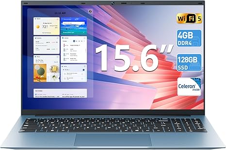 SGIN Laptop Computer 15.6 Inch, Laptops with 4GB RAM 128GB SSD, Celeron N4000 Processor Notebook, BT4.2.0, Mini HDMI, 7000mah, WiFi, UHD Graphics 600, Type-C, 2.4/5G WiFi