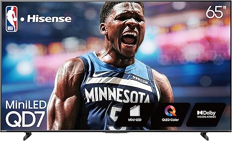 Hisense 65" Class QD7 Series Mini-LED 4K UHD 65QD7QF, Smart Fire TV, 2025 Model, QLED, HDR10+, Dolby Vision, Dolby Atmos, Game Mode Plus, ALLM, Alexa Built in, Voice Remote, Streaming TV, Black