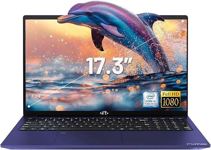 NIMO 17.3 FHD-Laptop, Intel 6-Cores i3-1215U 32GB RAM 1TB SSD (Beat i5-1135G7, Up to 4.4GHz) 65W Type-C Fingerprint Backlit Keyboard IPS Business Computer, Wi-Fi 6 Win 11