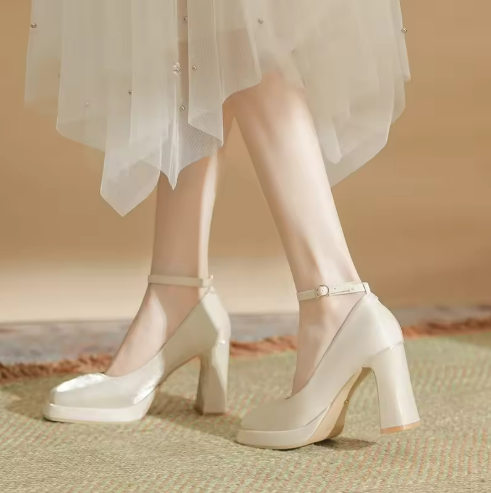 White High Block Heels