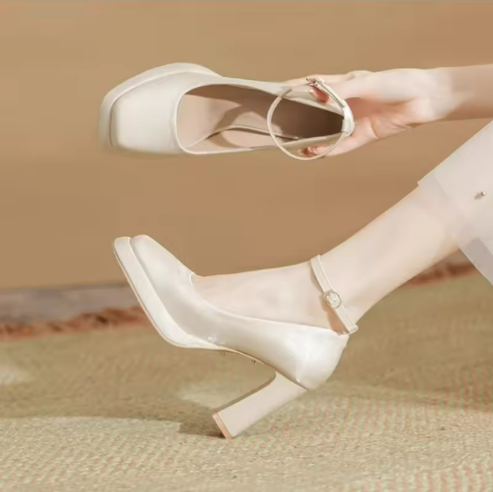 White High Block Heels