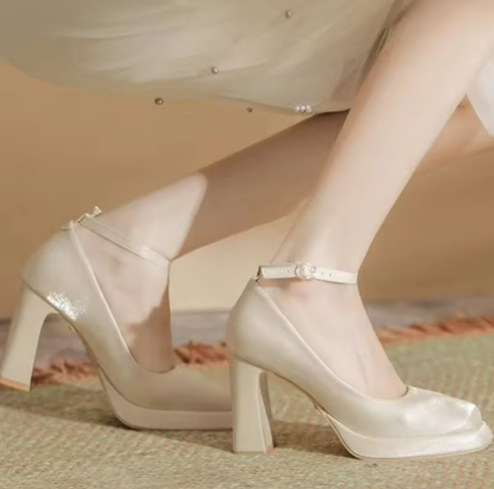 White High Block Heels