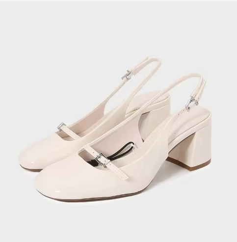 Women's Cream Block Heel Shoes