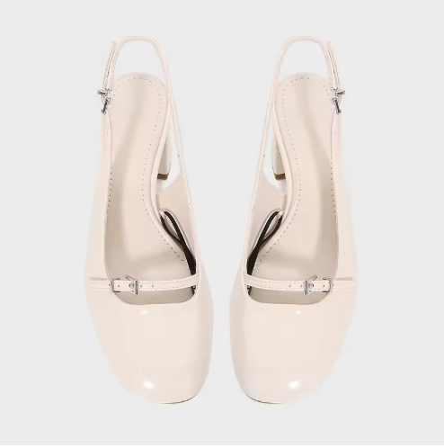 Women's Cream Block Heel Shoes