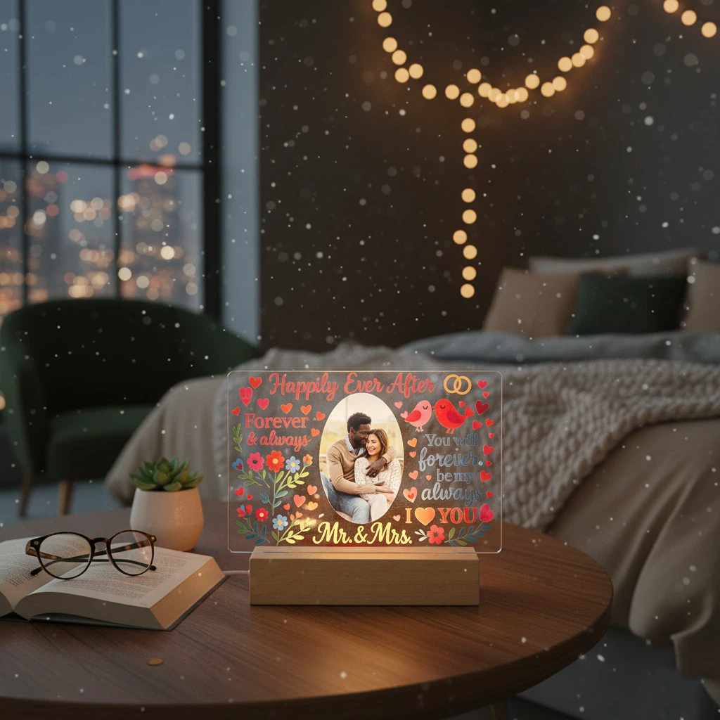 Personalized Anniversary & Wedding Gift for Couples - Custom Photo Engraved Acrylic Keepsake with Names & Date, Romantic Lighted Decor for Husband Wife Girlfriend Boyfriend, Unique Photo Frame Gift Idea