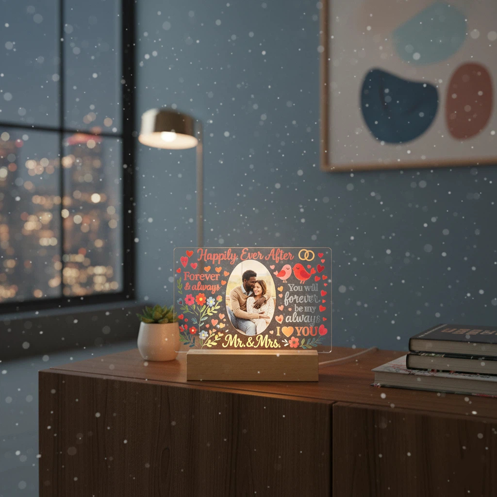 Personalized Anniversary & Wedding Gift for Couples - Custom Photo Engraved Acrylic Keepsake with Names & Date, Romantic Lighted Decor for Husband Wife Girlfriend Boyfriend, Unique Photo Frame Gift Idea