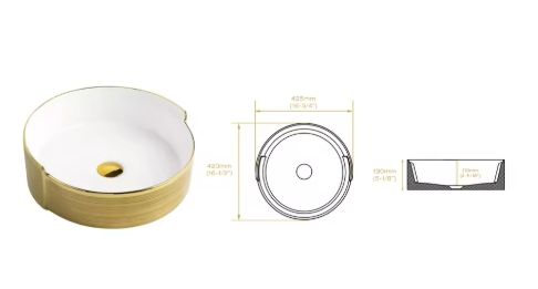 Elegant Gold Rimmed Wash Basin