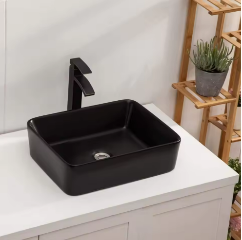 Black square bathroom sink