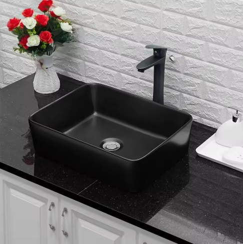 Black square bathroom sink