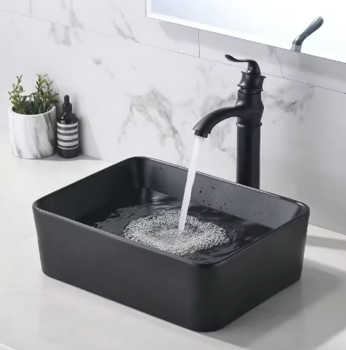 Black rectangular bathroom sink