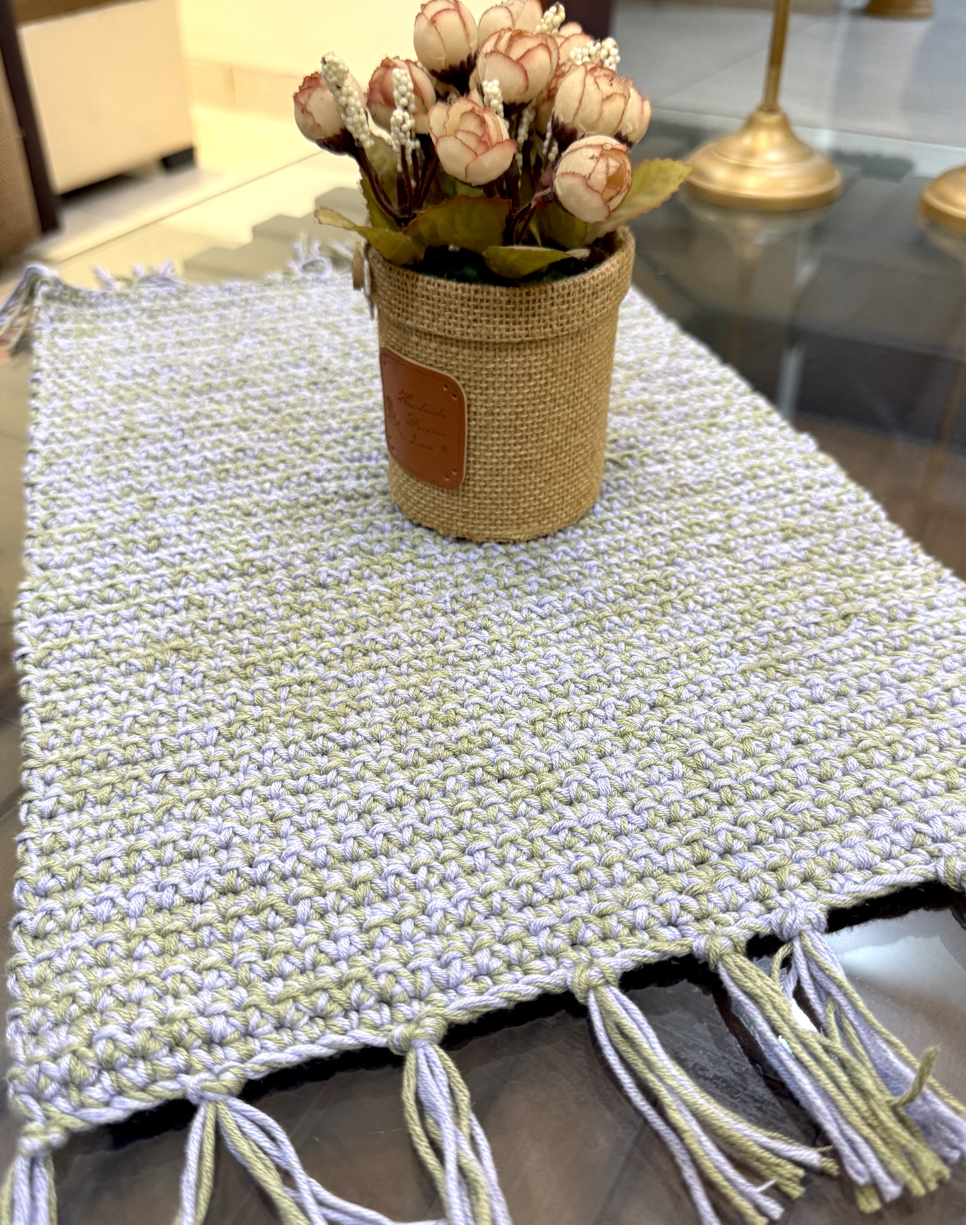 Green and Purple Handmade Crochet Table Mat