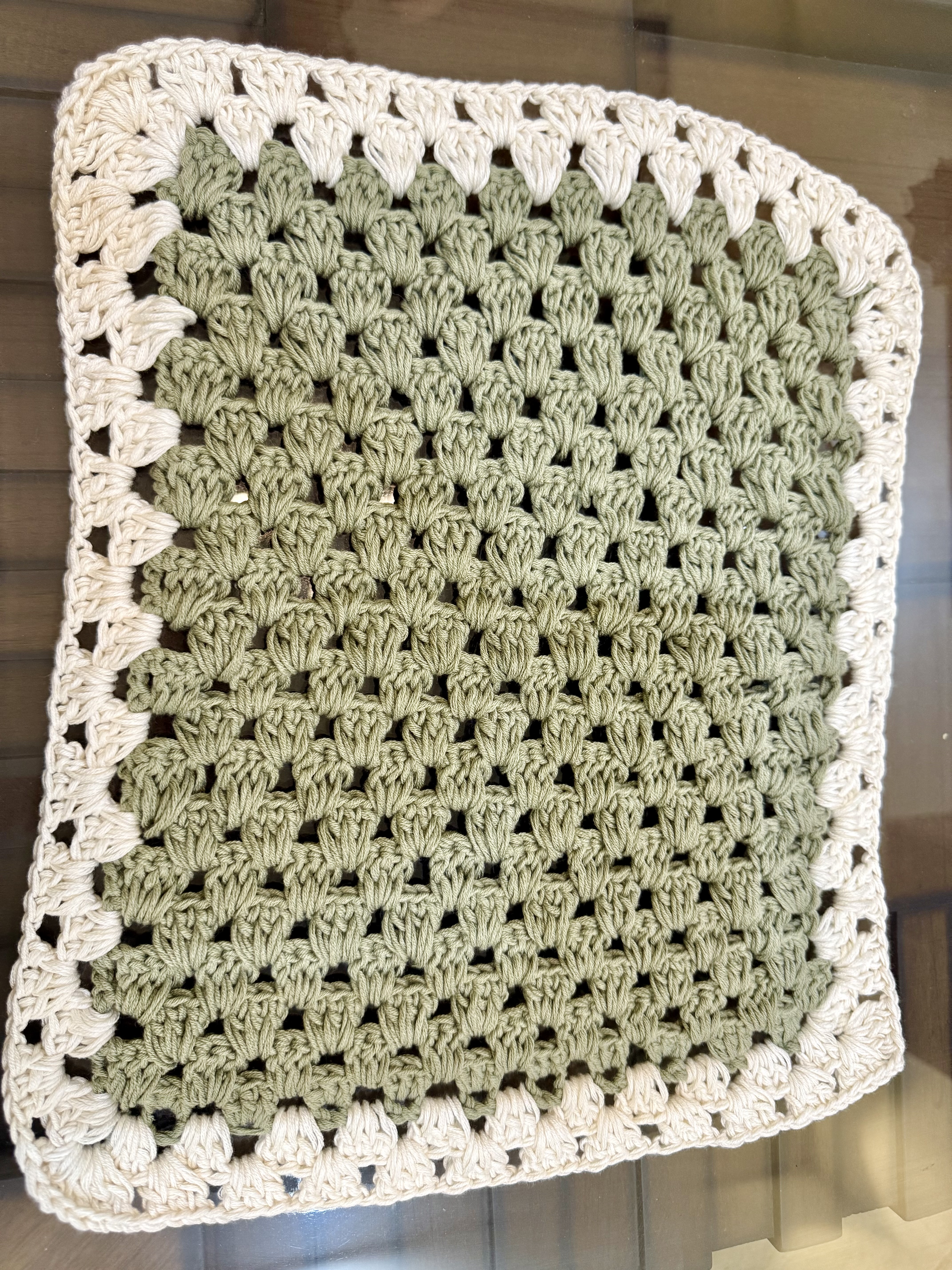 Handmade Green Crochet Table Mat with Cream Borders