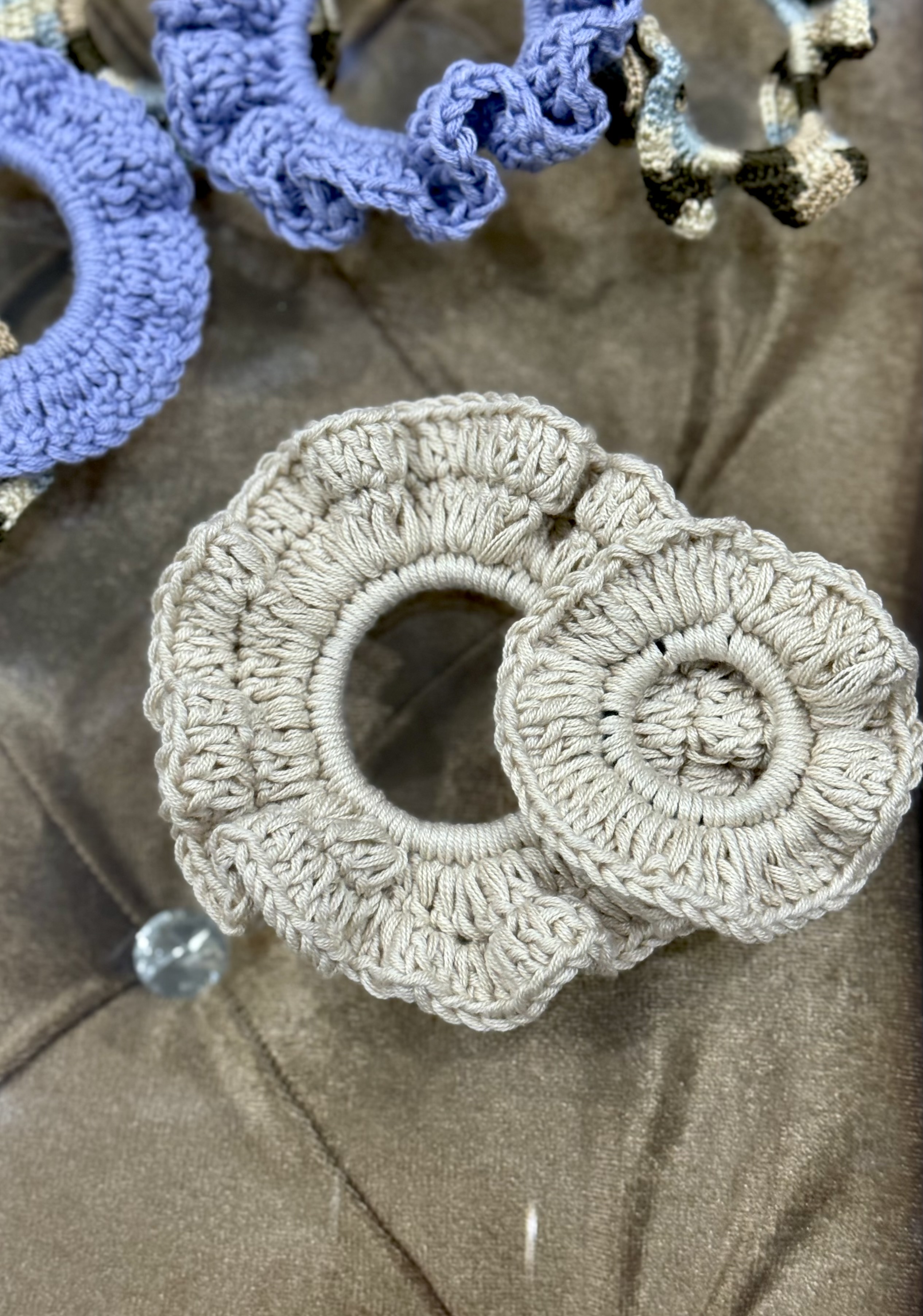 Handmade Crochet Cream scrunchie