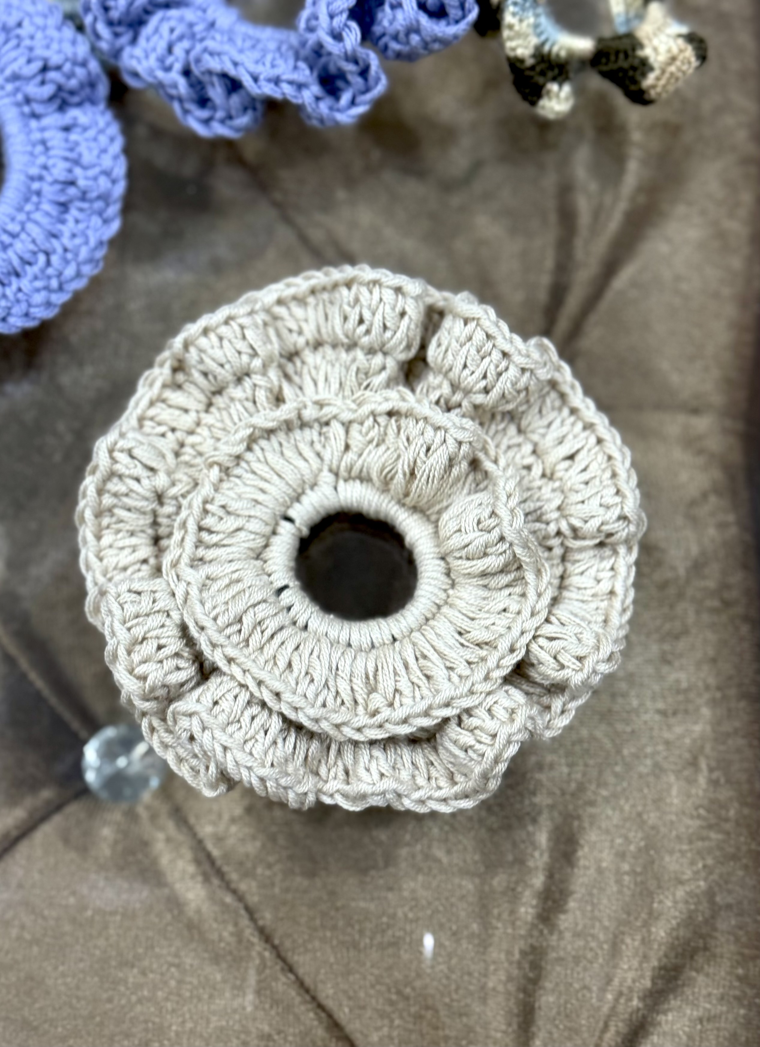 Handmade Crochet Cream scrunchie