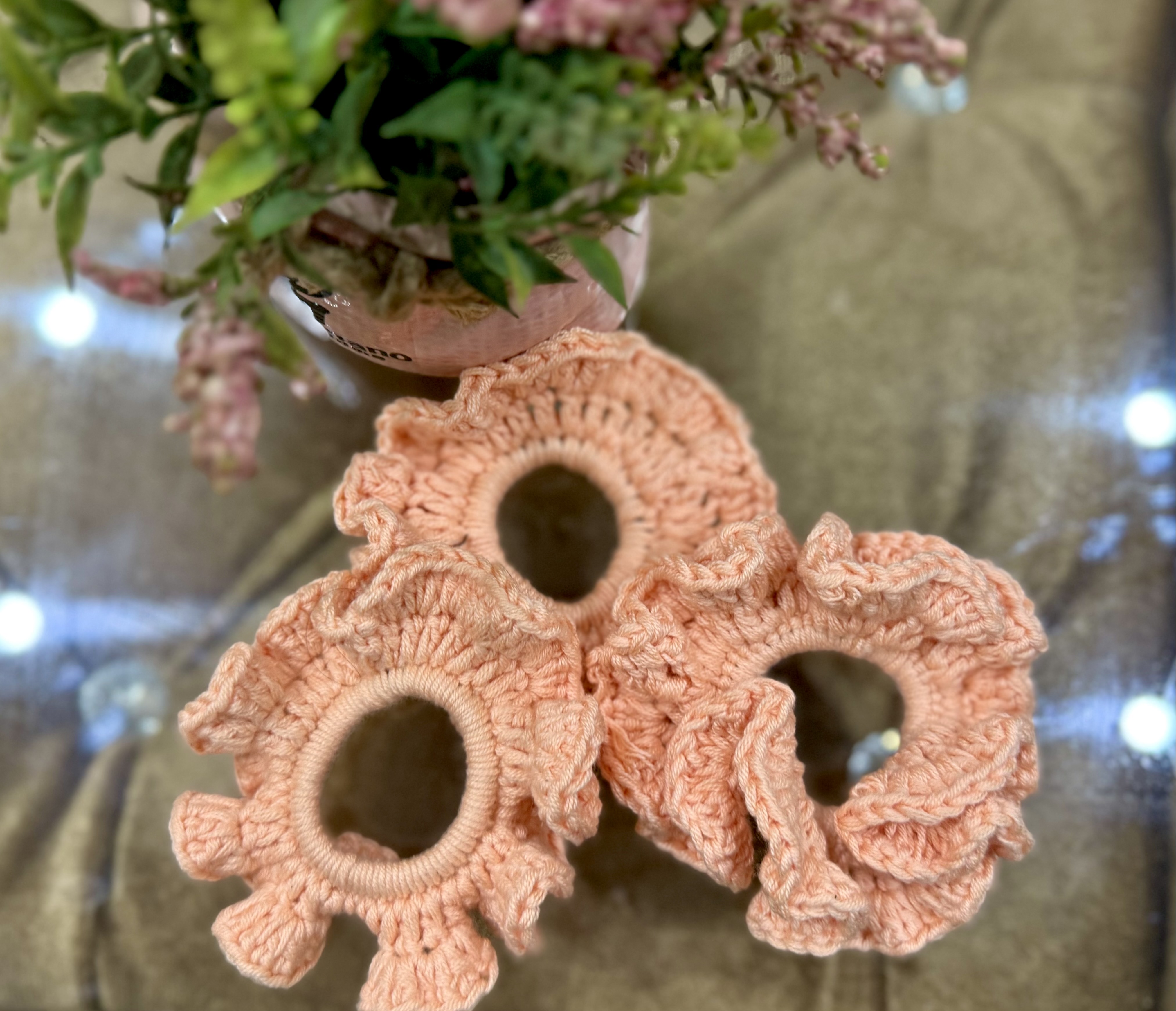 Peach Crochet Scrunchies