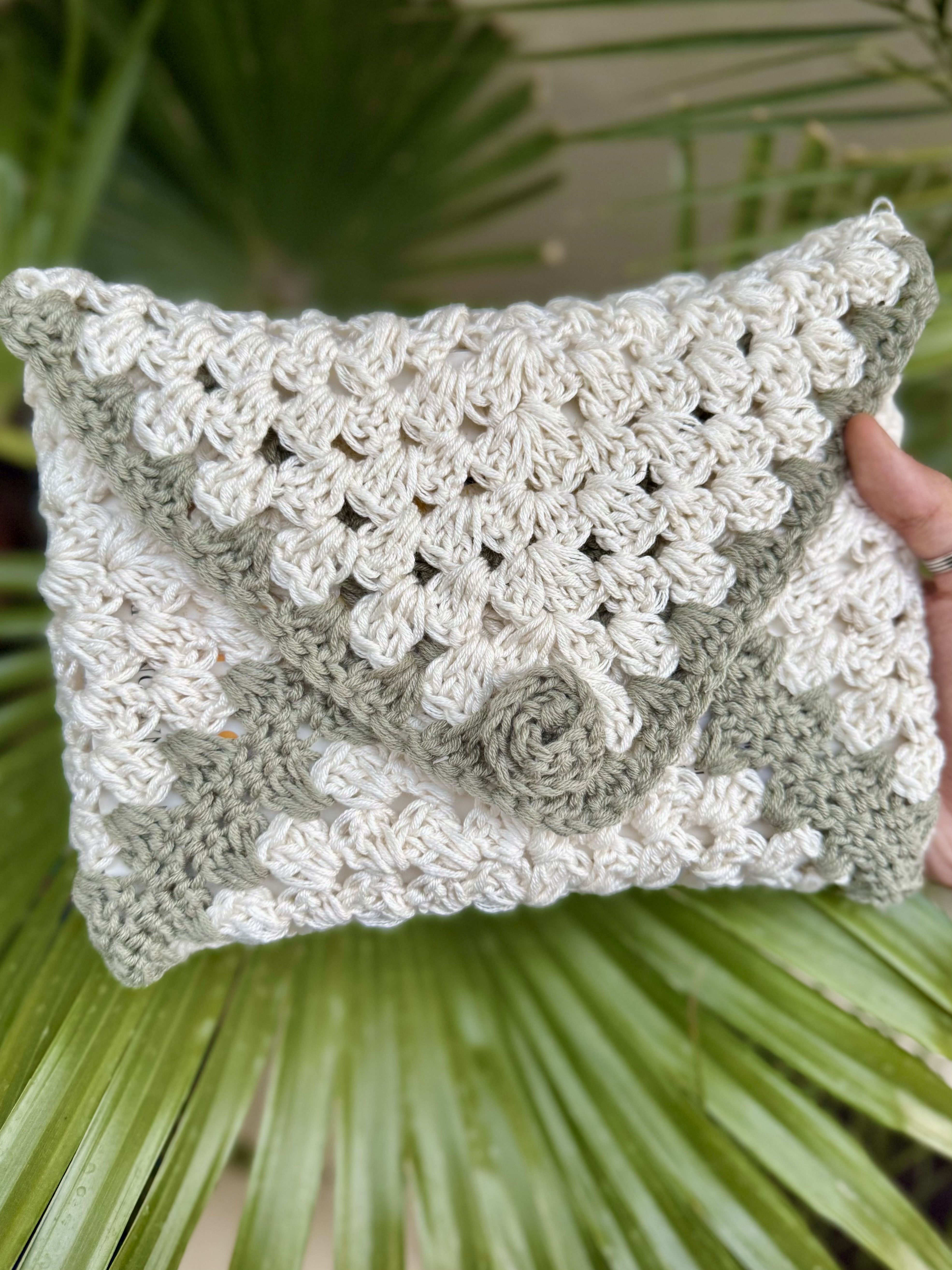 Envelope-Style Crochet Book Cover with Rose Button