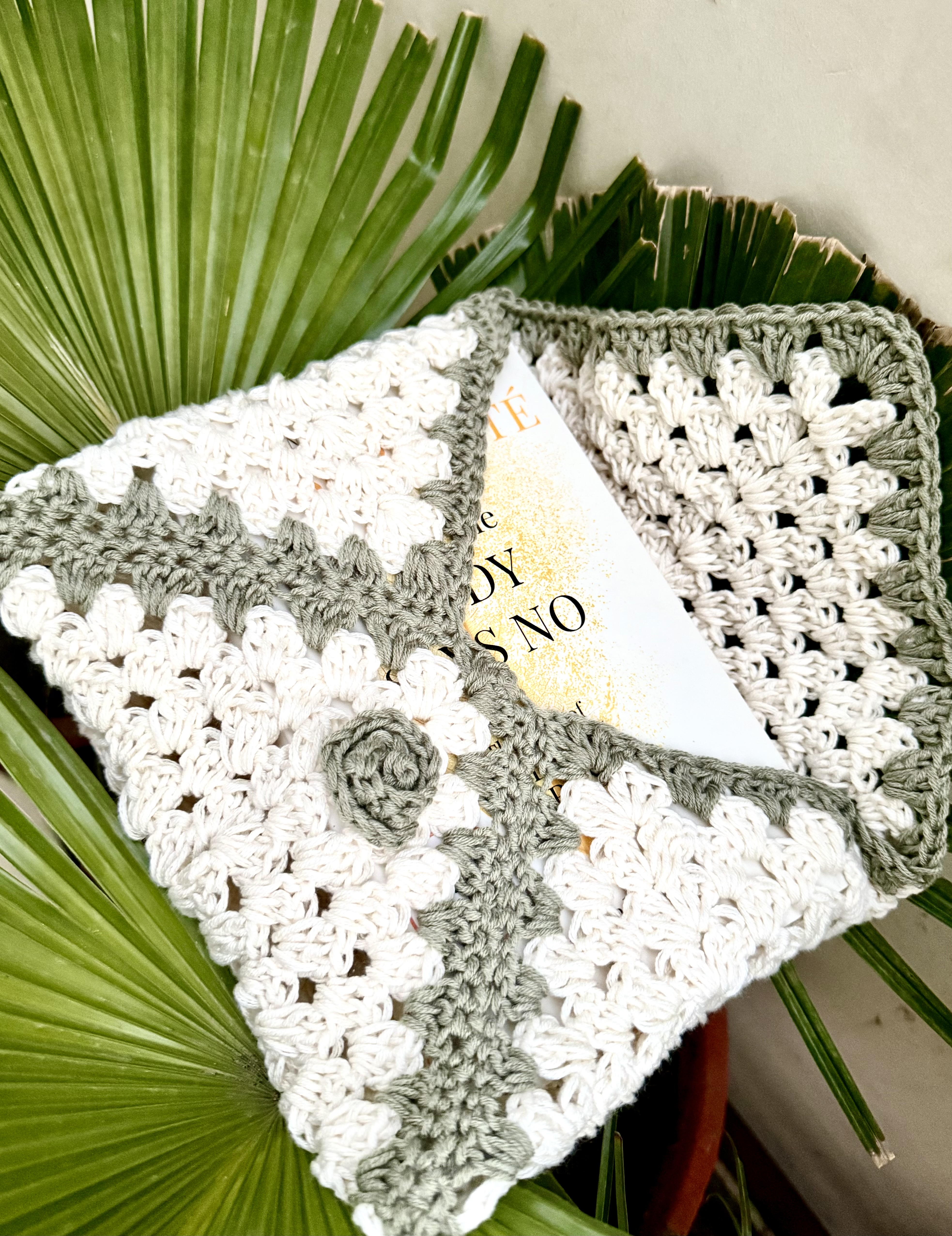 Envelope-Style Crochet Book Cover with Rose Button