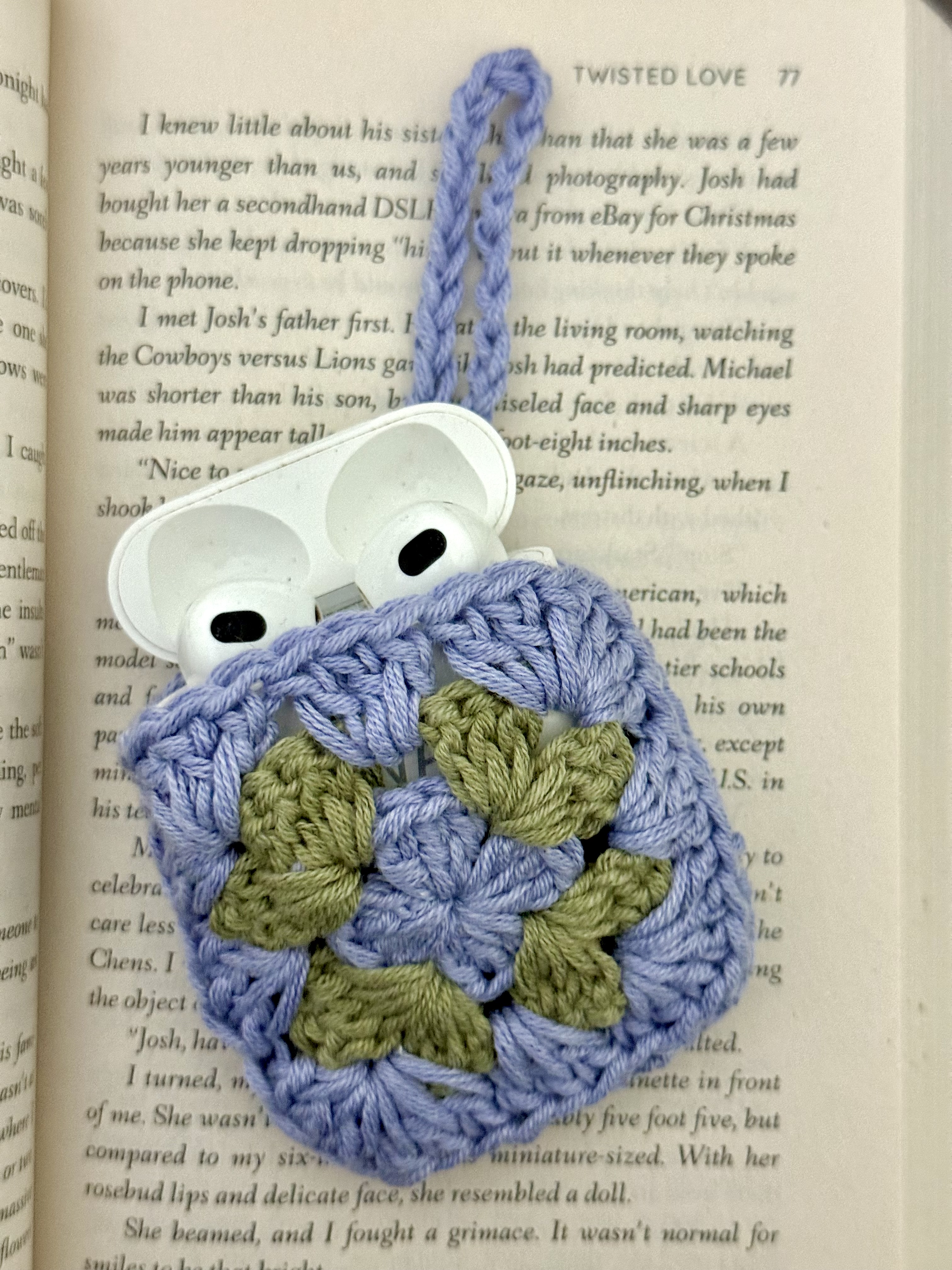 Purple AirPods Cover with green Design & Hanging