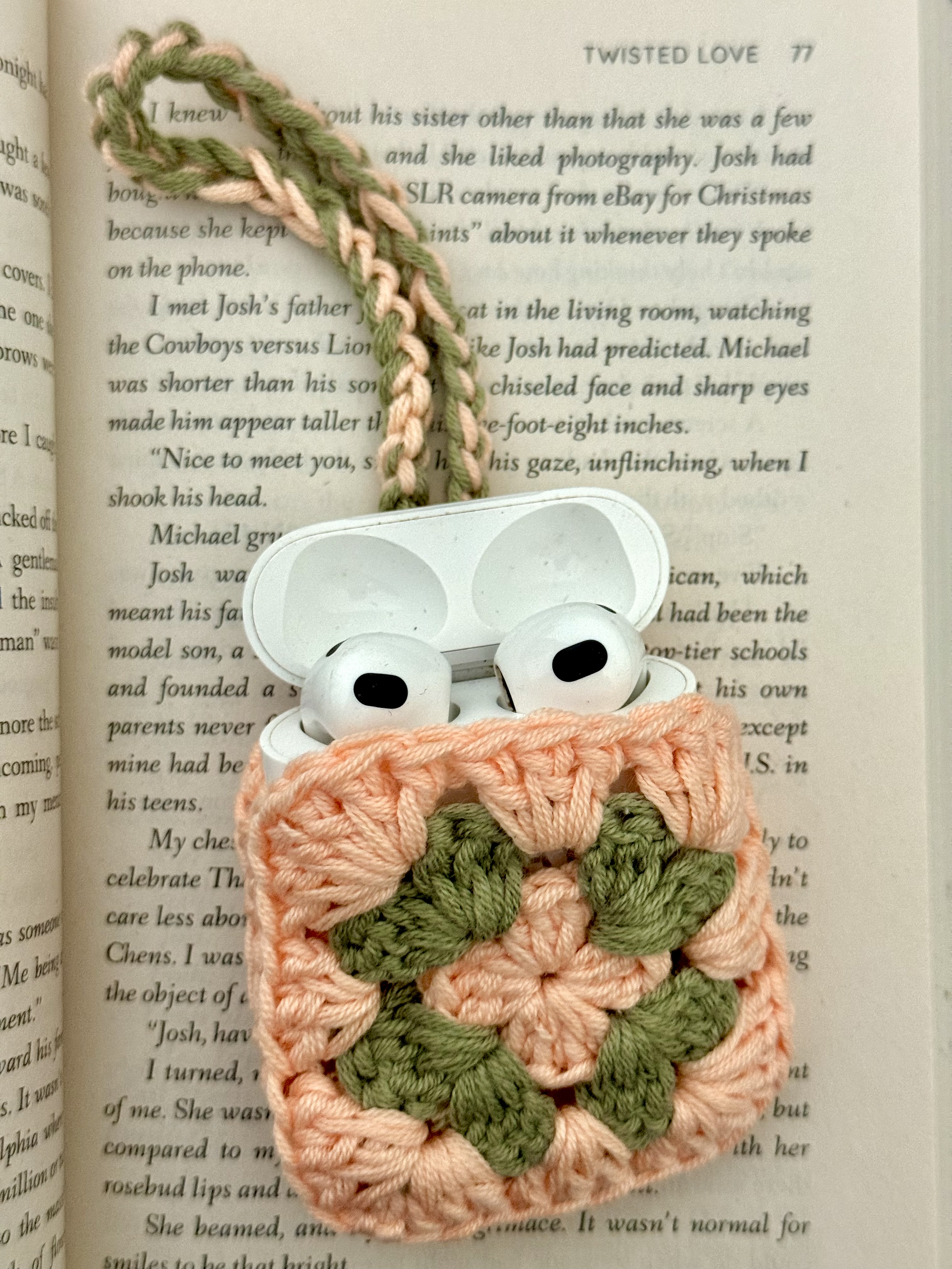 Peach AirPods Cover with Green Center & Hanging