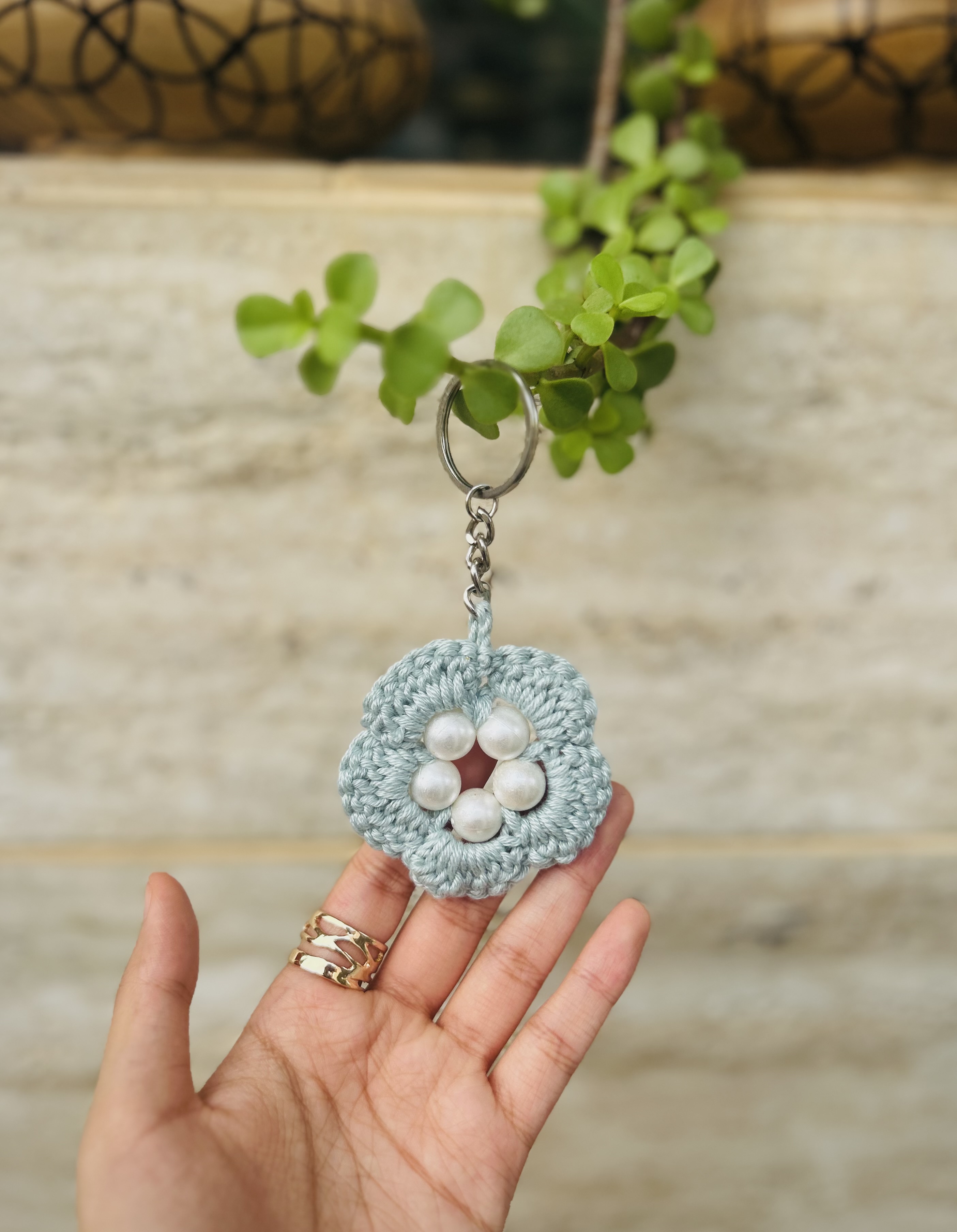 Pearl Bloom Crochet Keyring 🌸💖