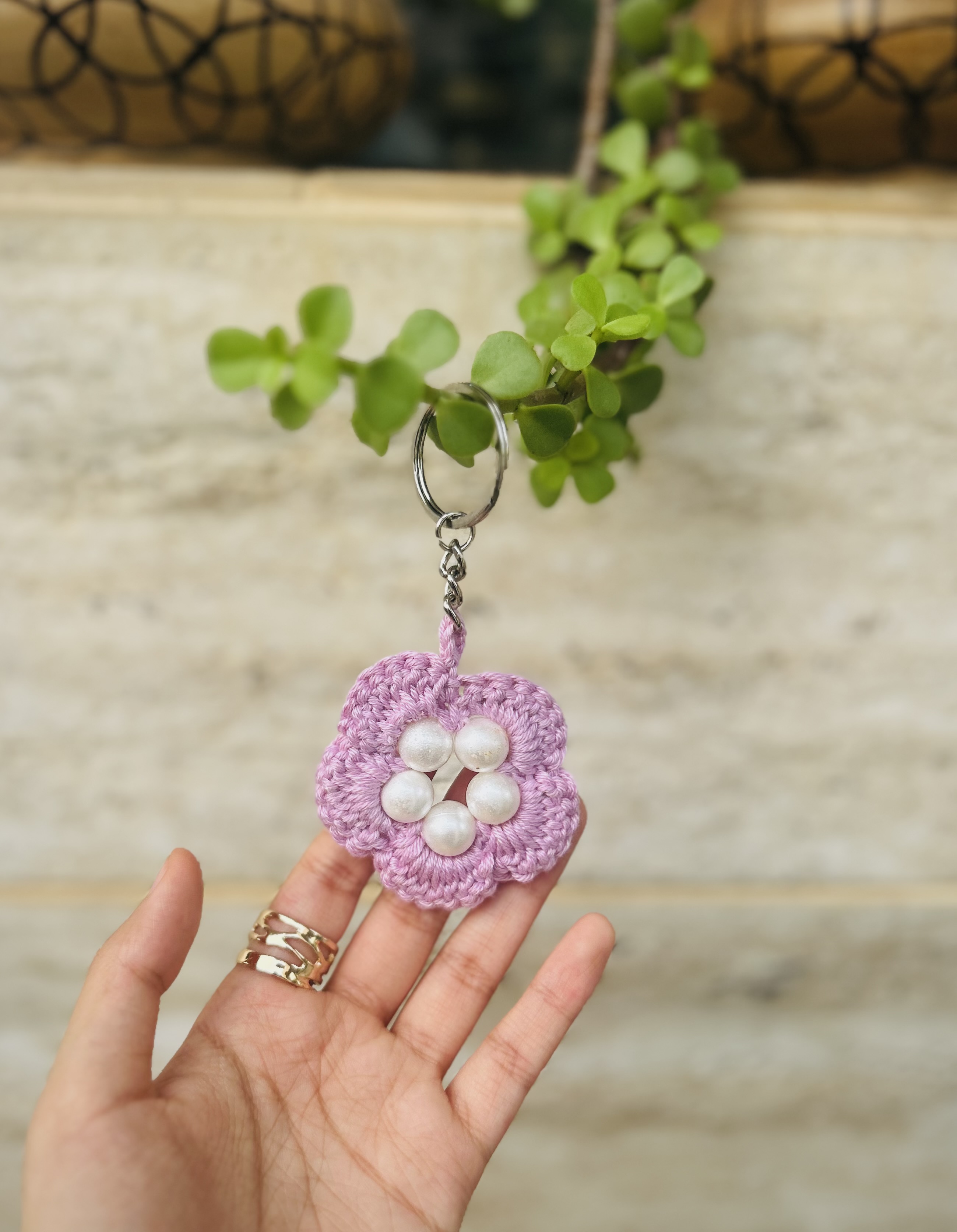 Pearl Bloom Crochet Keyring 🌸💖