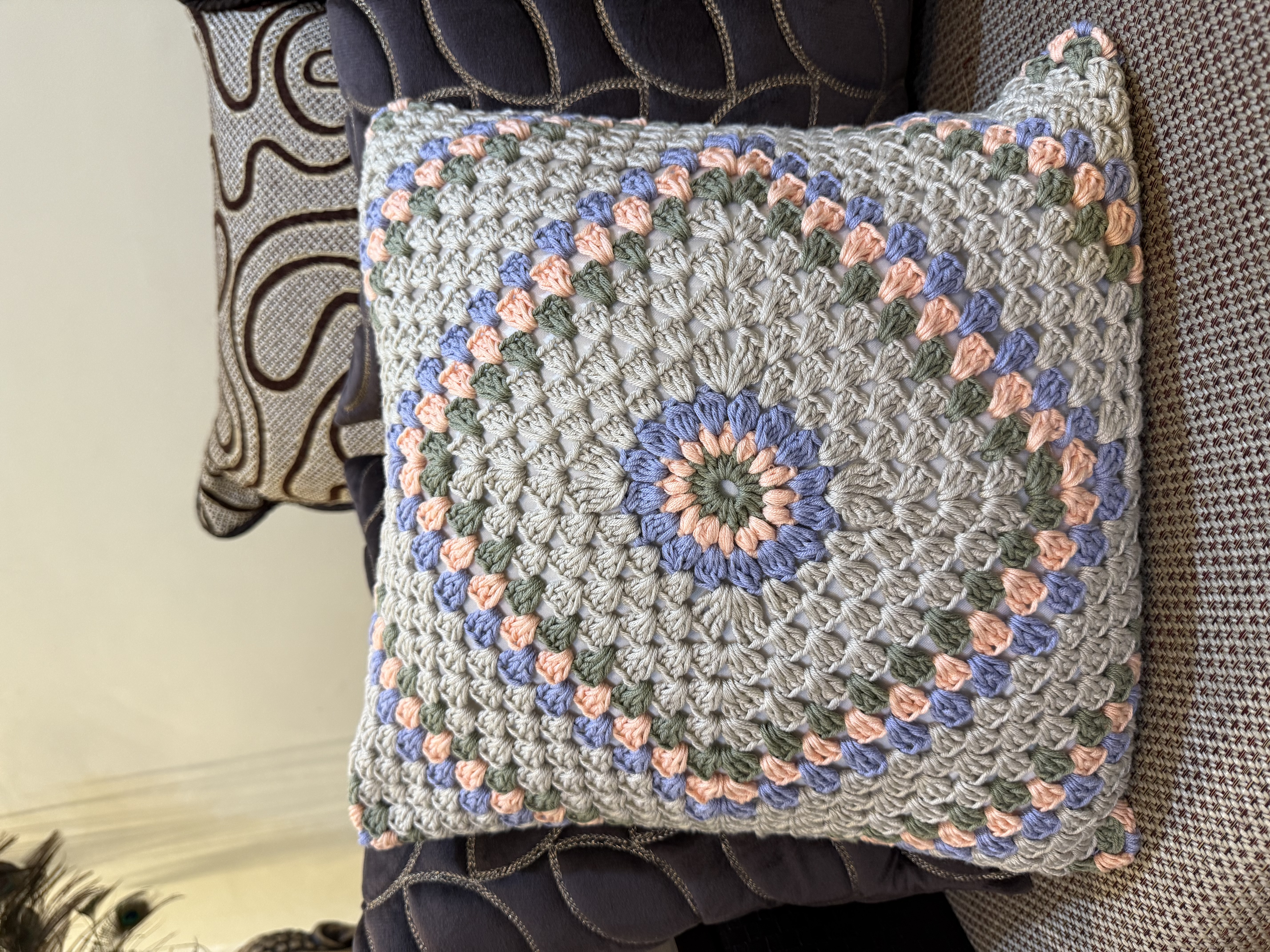 Pastel Bloom Crochet Cushion Cover ✨