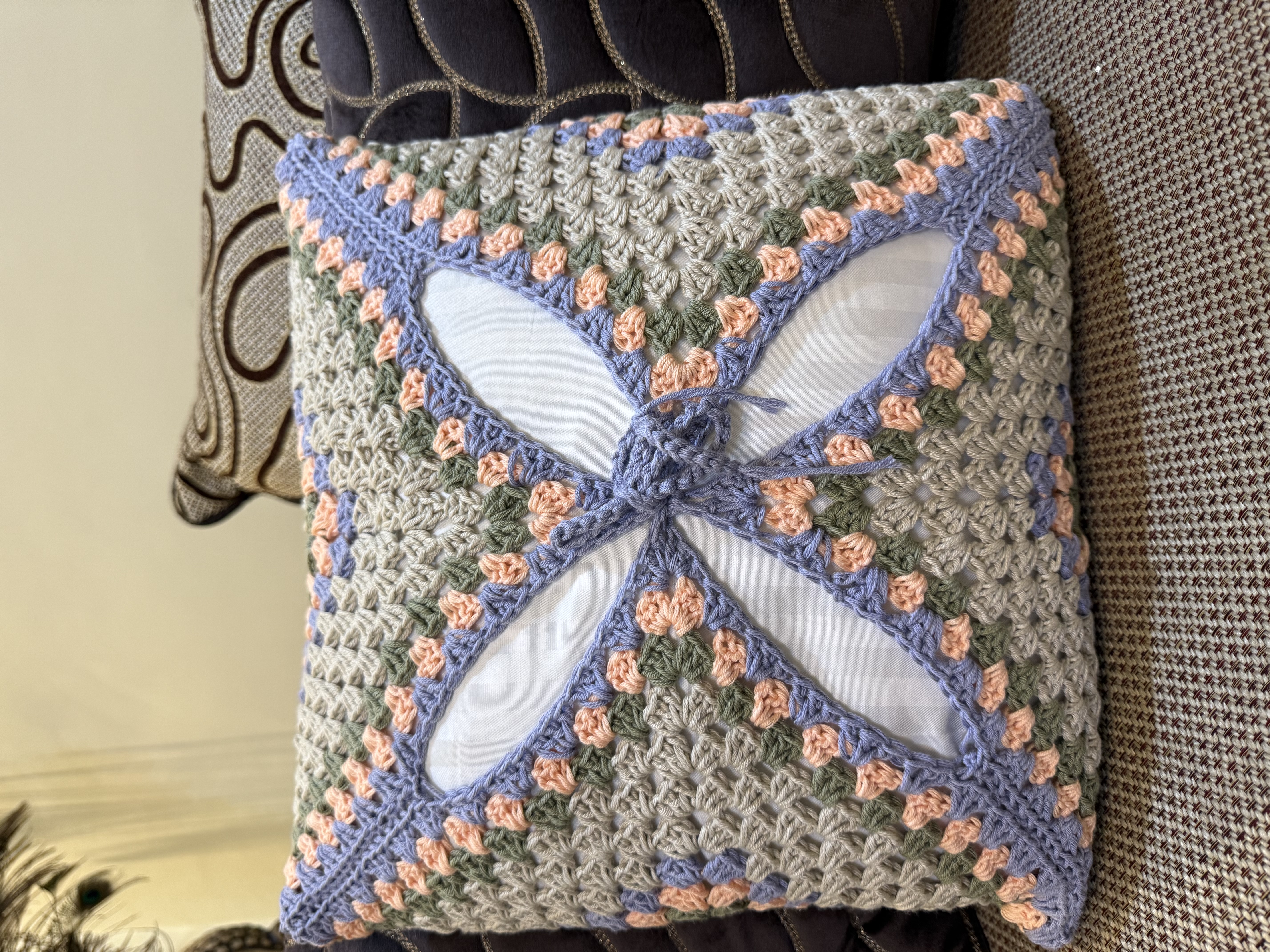 Pastel Bloom Crochet Cushion Cover ✨