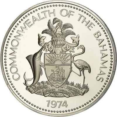 Coin, Bahamas, Elizabeth II 2 Dollars - 1974 - Franklin Mint - U.S.A. - BE