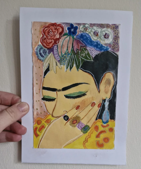Frida Khalo in reflection on A6 300gsm card